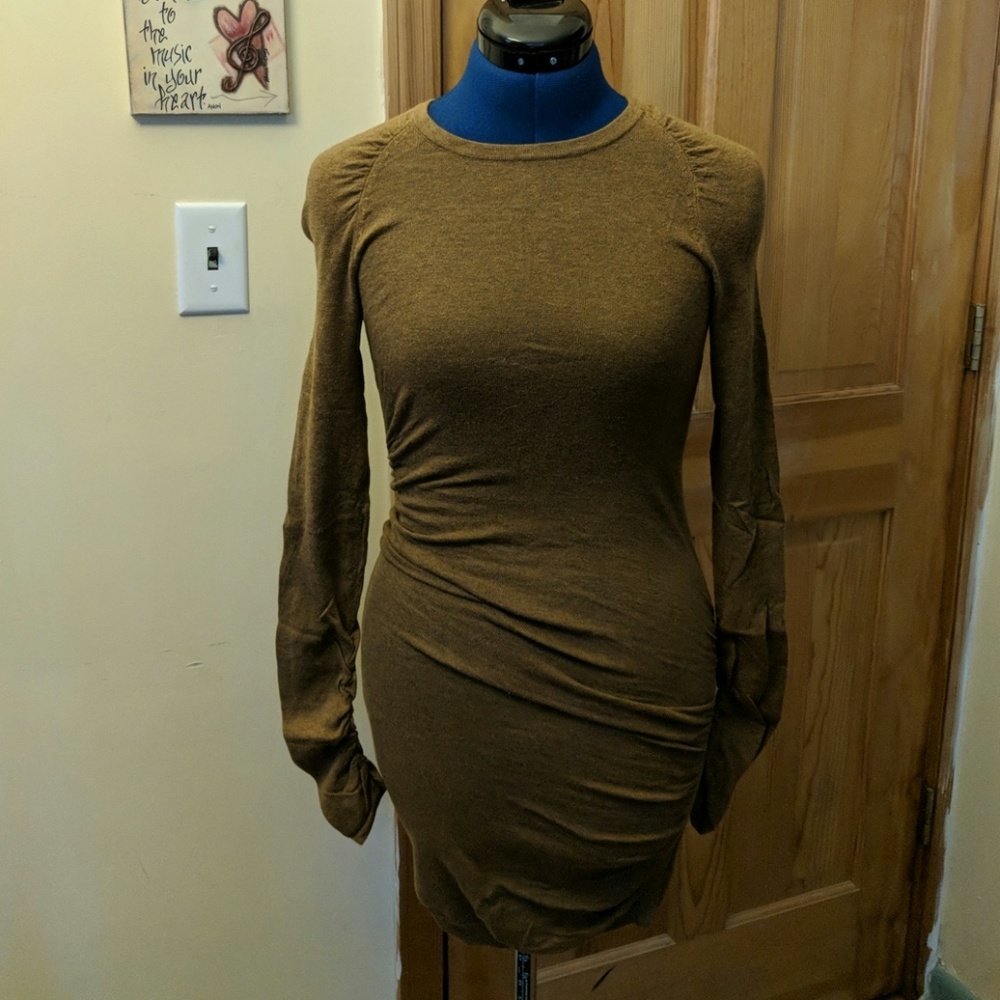 Moda Int. Brown Long Sleeve Ruched Side Dress